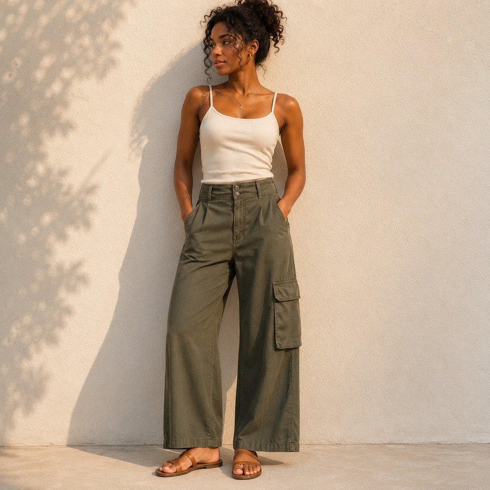 Veronica Beard Belisa Cargo Pants 30 Army Green Wide Leg High Rise Utility